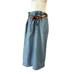 Basic Editions Womens Light Wash Denim Maxi Skirt pockets Size 18 VTG